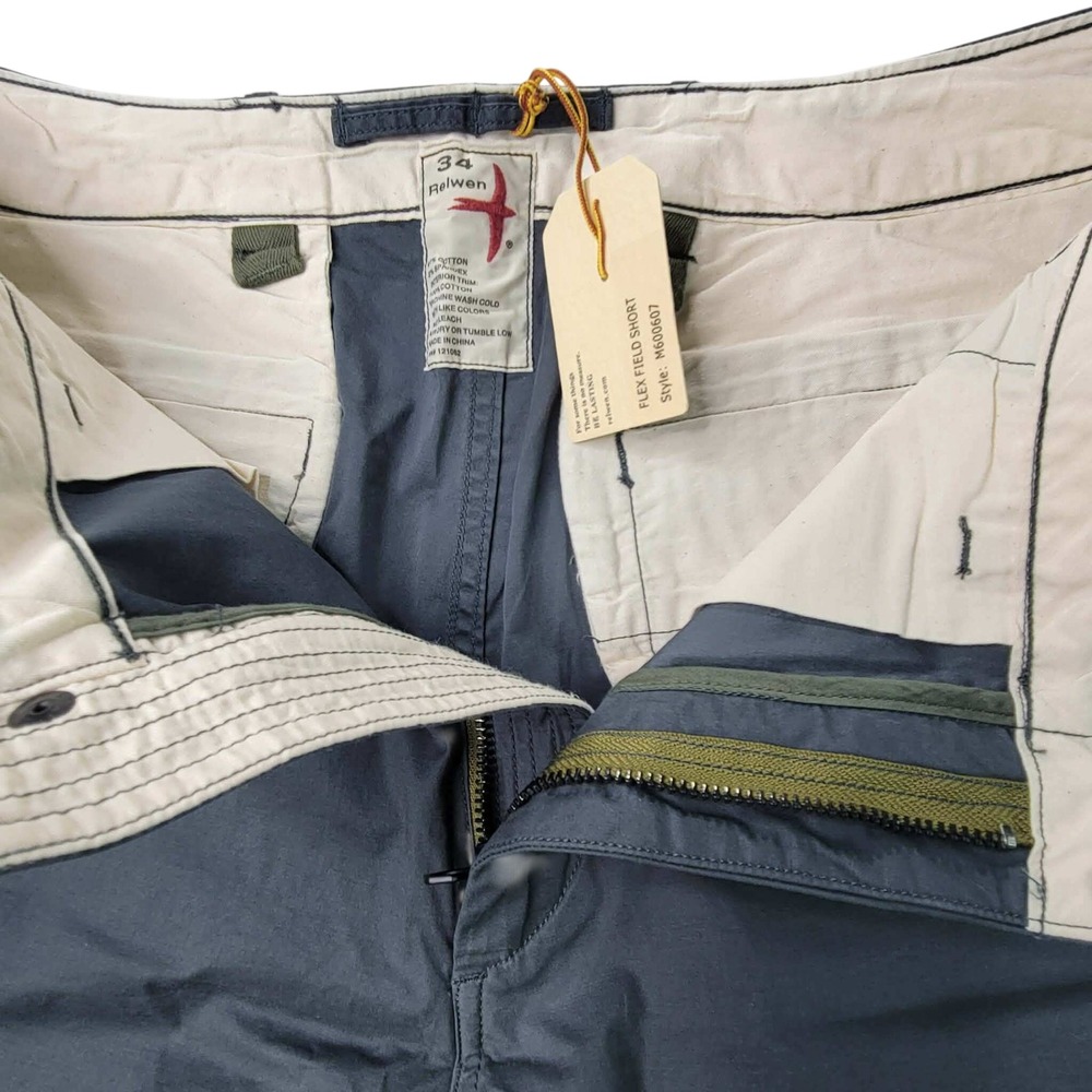 NEW Relwen Flex Field Shorts Mens 34 Blue M600607 Cotton Stretch Utility 8.5"